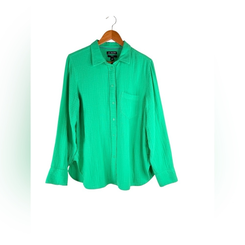 New J. Crew Garcon Classic Double Gauze Green Button-Up Women's Shirt Size 10